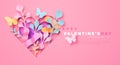 Valentine`s Day pink paper cut heart nature card