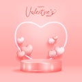 Valentine`s day podium stage display with neon light and love hearth shape pink pastel feminine Royalty Free Stock Photo