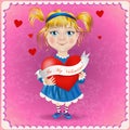 Valentine's day postcard. Cute little girl