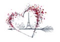 I love Paris. Postcard for February 14. Heart, and in it, Paris. Paris is forever in my heart. Postcard for Paris.