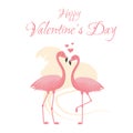 Valentine\'s day postcard with flamingos in love