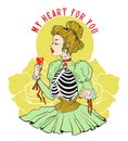 Valentine`s Day Postcard. Girl holds heart. MY HEART FOR YOU.