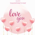 Valentine`s day postcard with heart shaped balloons