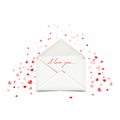 Valentine's day postcard with white envelope, love letter illustration