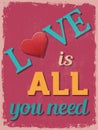 Valentine's Day Poster. Retro Vintage design. Love is All You Ne