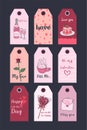 Valentine s Day printable tags collection. Festive set of stickers. Vector graphics Royalty Free Stock Photo