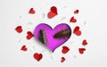 Valentine`s Day Promotion Name Roach - QUIT BUGGING ME. Cockroaches on purple background, view through cut out heart from white