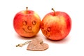 On Valentine`s day, red apples look at each other in love