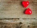 Valentine`s Day - red hearts on wooden background Royalty Free Stock Photo