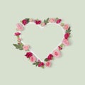 Valentine`s day romantic heart shaped frame with flowers. Royalty Free Stock Photo