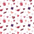 Valentine\'s Day romantic seamless pattern with Gift box and heart. Royalty Free Stock Photo