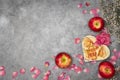 valentine's day rose apple pie, mother's day homemade cake, heart shaped pink Royalty Free Stock Photo
