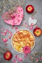 valentine's day rose apple pie, mother's day homemade cake, heart shaped pink Royalty Free Stock Photo