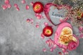 valentine's day rose apple pie, mother's day homemade cake, heart shaped pink Royalty Free Stock Photo