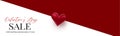 Valentine`s Day sale banner design. Romantic love 3d hears decoration. Design concept for website header or newsletters.