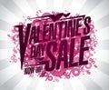 Valentine`s day sale banner with percents and rays on a backdrop Royalty Free Stock Photo