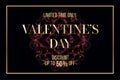 Valentines day sale banner. Vector illustration with golden elements. Design template for online and offline shopping Royalty Free Stock Photo