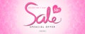 Valentine`s day sale banner vector template, Valentines Heart sale tags, web banner design Royalty Free Stock Photo