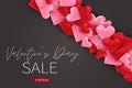 Valentine`s day sale. Love 3d hearts design concept background.