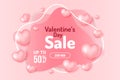 Valentine`s day sale 50% off poster or banner. Valentine`s day sale background with abstract shapes.