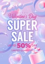 Valentine's Day Sale 50% off Poster or banner with many sweet hearts and sweet gifts on red background.Promotion and shopping Royalty Free Stock Photo