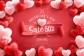 Valentine`s Day Sale 50% off Poster or banner with many sweet hearts and on red background.Promotion and shopping template or Royalty Free Stock Photo