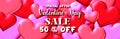 Valentine's Day Sale 50 off Poster or banner with many sweet hearts and on red background.Promotion and shopping Royalty Free Stock Photo