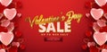 Valentine`s day sale 50% off poster or banner with many sweet hearts and on red. promotion and shopping template or for love and v Royalty Free Stock Photo