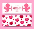 Valentine`s day sale offer flyer template with illustration of silhouette cupid angel cartoon and heart shape symbol