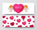 Valentine`s day sale offer banner flyer template with illustration of twin cupid angel cartoon with bow Royalty Free Stock Photo