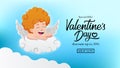Valentine`s day sale offer banner with illustration of flying cupid angel character Royalty Free Stock Photo