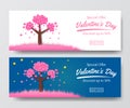 Valentine`s day sale offer banner template with illustration of sakura tree pink heart flower shape paper cut style Royalty Free Stock Photo