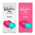 Valentine`s day sale offer flyer with illustration of 3D tosca and pink helium balloon heart shape Royalty Free Stock Photo