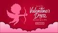 Valentine`s day sale offer poster banner template with silhouette cupid cartoon paper cut style Royalty Free Stock Photo