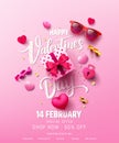 Valentine's Day Sale Poster or banner with sweet gift,sweet heart and lovely items on pink background.Promotion and shopping Royalty Free Stock Photo