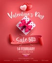 Valentine`s Day Sale Poster or banner with sweet gift,sweet heart and lovely items on red background.Promotion and shopping Royalty Free Stock Photo