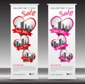 Valentine`s day sale Roll up banner template, flyer layout vector, pull up, x-banner Royalty Free Stock Photo