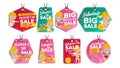 Valentine s Day Theme Sale Tags Vector. Flat Paper Hanging Love Stickers. Cupid. February 14 Discount Hanging Banners