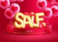 Valentine`s day sale text vector banner design. Sale promo text with balloons heart and gift surprise
