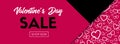 Valentine`s Day sale vector banner. Long poster template for online shopping