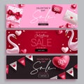 Valentine`s day sale vector banner set. Valentine`s promo discount collection
