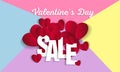 Valentine`s day sale vector banners. Discount text with hearts, illustration, paper vector hearts