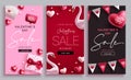 Valentine`s day sale vector poster set. Valentine`s promo discount collection