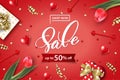 Valentine`s Day sale web banner. Top view on composition Royalty Free Stock Photo