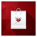 Valentine's day sales or shopping posters with shop bags and different symbols of love.