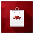 Valentine's day sales or shopping posters with shop bags and different symbols of love.