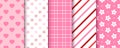 Valentine's day seamless background. Pink patterns. Endless prints with heart, stripes, flowers Royalty Free Stock Photo