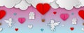 Valentine`s day seamless banner with paper clouds hearts and cupid bows Royalty Free Stock Photo