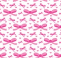 Valentine`s Day seamless pattern. Bows endless background. Pink Ribbon Repeating texture. Holiday wallpaper, paper