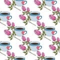 Valentine`s day seamless pattern with coffee cup and hearts. Beautiful greeting card with valentines day seamless Royalty Free Stock Photo